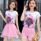 Printed Short-sleeve T-shirt / A-line Skirt / Shorts / Set