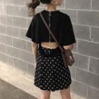 Set: Short-sleeve Plain T-shirt + Mini Dotted A-line Skirt