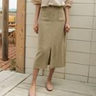 Patch-pocket Slit-front Long Skirt