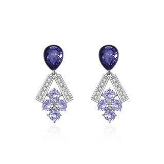 925 Sterling Silver Sparkling Elegant Fashion Grapes Earrings With Purple Austrian Element Crystal Silver - One Size