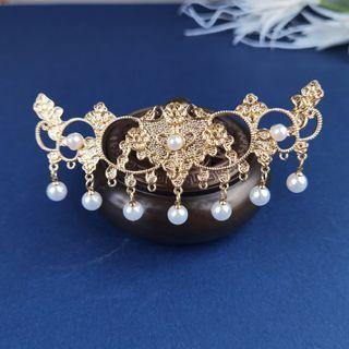 Faux Pearl Retro Hair Stick 1 Pc - N18 - White Faux Pearl - Gold - One Size