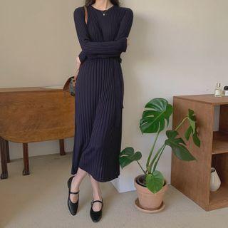 Rib-knit Long Dress With Sash