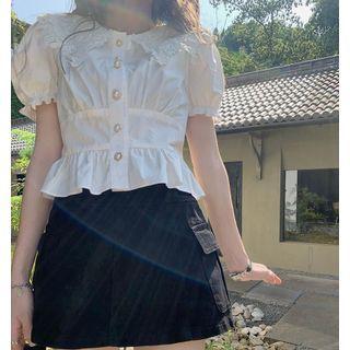 Puff-sleeve Lace Collar Blouse White - One Size