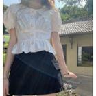 Puff-sleeve Lace Collar Blouse White - One Size