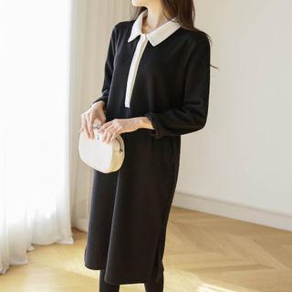 Contrast-trim Midi Polo Shirtdress