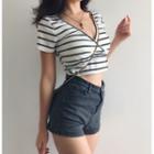 Striped V-neck Short-sleeve Cropped Top