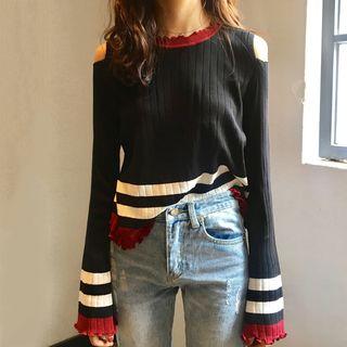 Striped Cold Shoulder Long-sleeve Knit Top