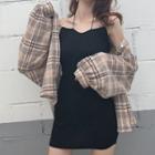 Plaid Shirt Jacket / Strappy Knit Dress