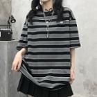 Striped Elbow Sleeve T-shirt Black - One Size