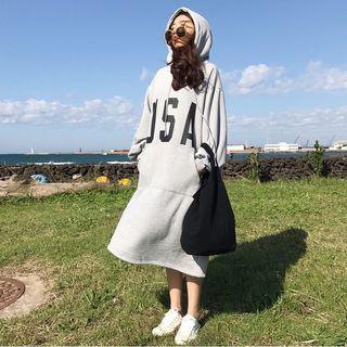 Lettering Batwing-sleeve Hooded Dress