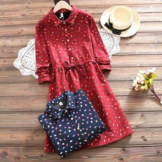 Long-sleeve Tie-waist Printed Dress