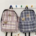 Bear Embroidered Plaid Backpack