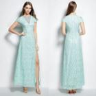 Cold-shoulder Slit A-line Lace Evening Gown