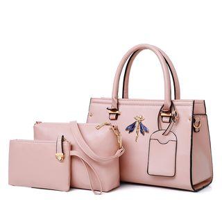 Set Of 3: Fairy Faux Leather Handbag + Shoulder Bag + Pouch