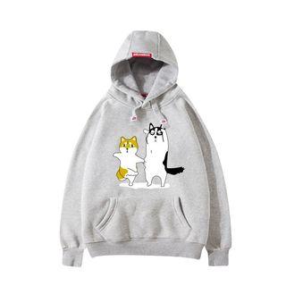 Long Sleeve Dog And Cat Print Hooded Pullover