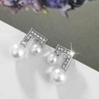 Rhinestone Faux Pearl Musical Note Drop Earring Silver - One Size