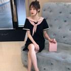 Sailor Collar Short-sleeve Mini T-shirt Dress