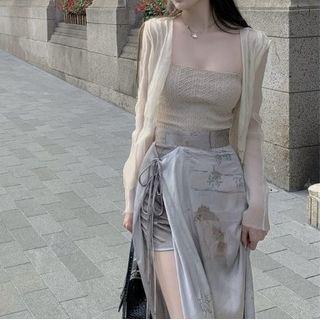 Knit Camisole Top / Light Jacket / Midi Skirt