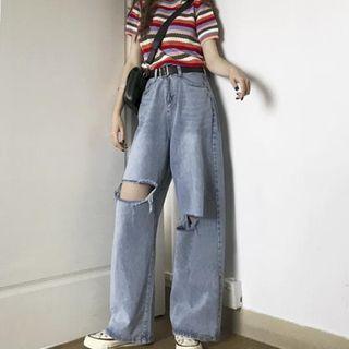 Cutout High Waist Wide Leg Jeans