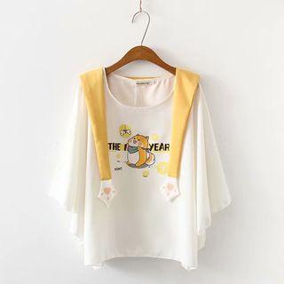 Mock Two-piece 3/4-sleeve T-shirt / Wide-leg Pants / Set
