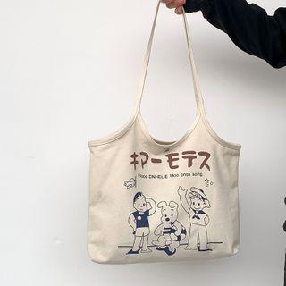 Cartoon Print Canvas Tote Bag Cartoon Print - White - One Size