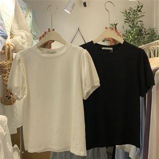 Puff-sleeve Plain Loose Fit T-shirt