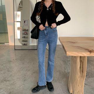 High-waist Asymmetric Bell-bottom Jeans