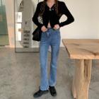 High-waist Asymmetric Bell-bottom Jeans