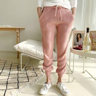 Drawcord Rib-knit Jogger Pants