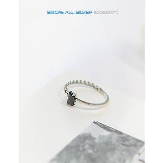 Square-rhinestone Silver Ring