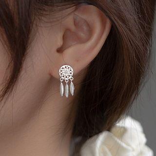 Dream Catcher Sterling Silver Fringed Earring 1 Pair - S925 Silver - Silver - One Size