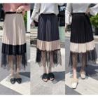Lace Trim Two-tone Midi A-line Skirt