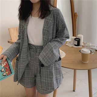 Set: Checker Blazer + Wide-leg Shorts