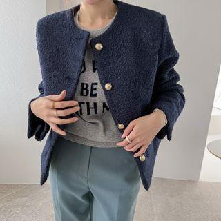 Collarless Golden-button Boucle Jacket