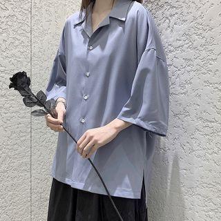 Plain Oversize Elbow-sleeve Shirt