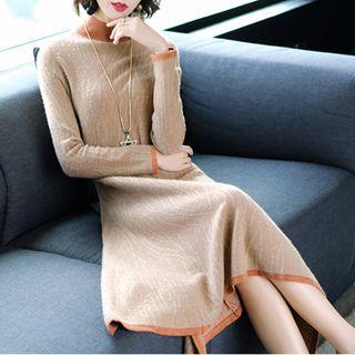Contrast Trim Mock Neck A-line Midi Dress