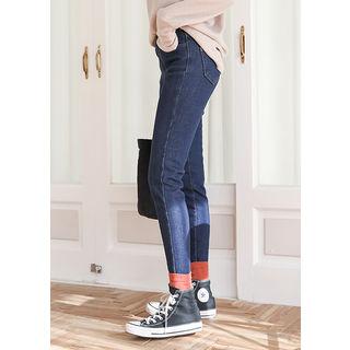 Tall Size Band-waist Brushed-fleece Lined Jeans