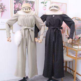 Boatneck Wide-leg Overall With Sash