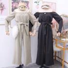 Boatneck Wide-leg Overall With Sash