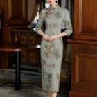 3/4-sleeve Floral Sheath Qipao
