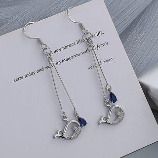 Rhinestone Whale Drop Earring 1 Pair - Silver - One Size