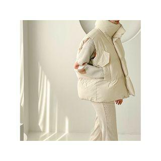 High-neck Padding Vest Ivory - One Size