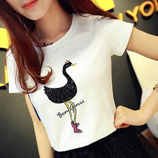 Short-sleeve Beaded Print T-shirt