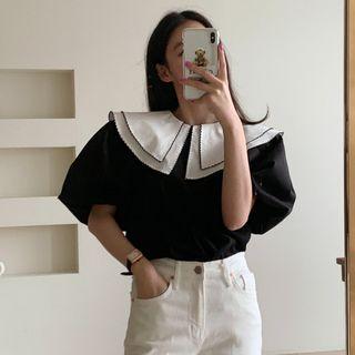 Puff-sleeve Doll-collar Blouse