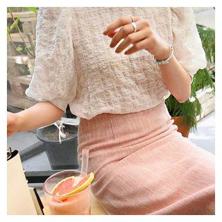 Puff-sleeve Textured Top White - One Size