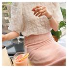 Puff-sleeve Textured Top White - One Size