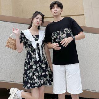 Couple Matching Short-sleeve Floral Mini A-line Dress / T-shirt / Shorts