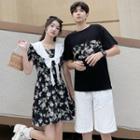 Couple Matching Short-sleeve Floral Mini A-line Dress / T-shirt / Shorts