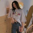 Short-sleeve Bear Letter Embroidered T-shirt