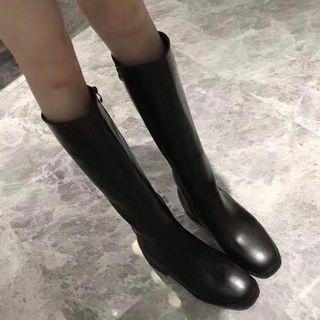 Faux Leather Block-heel Zip Tall Boots